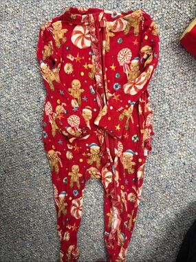 Girls Posh Peanut Christmas Red Gingerbread & Candy Print Footie zip up PJ 0-3M